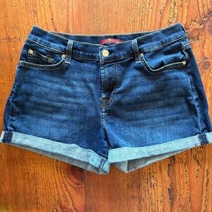 7 For All Mankind Mid Roll Short, Stretch Jean Shorts Size 29, Darker Blue